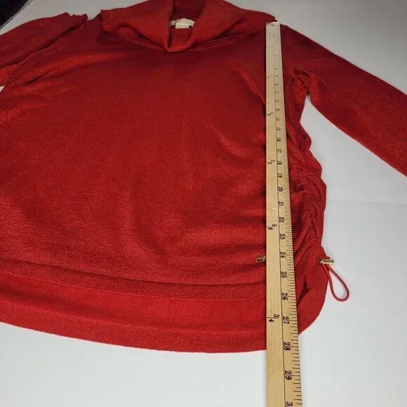 Michael Kors Sweater Women's Red Metallic Ruche Sides Cowl Neck Pullover Sz 2X - Picture 7 of 12